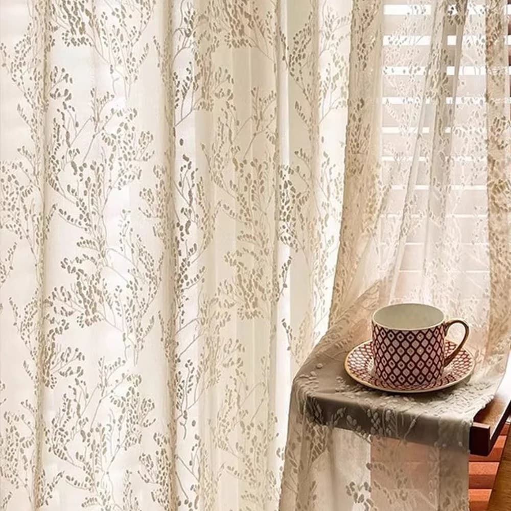 French Lace Embroidered Sheer Curtain Panel