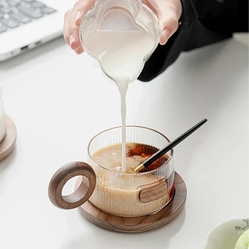 Walnut Wood Coffee Cup Set with Tray and Spoon