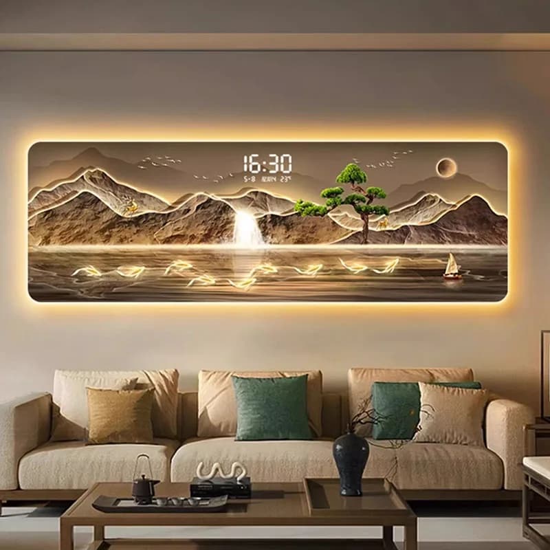 Wall Art Living Room Clock Wall Aesthetic With lamp Silent Fashion Wall Watch Xenomorph Mural Reloj Pared Interior Decoration