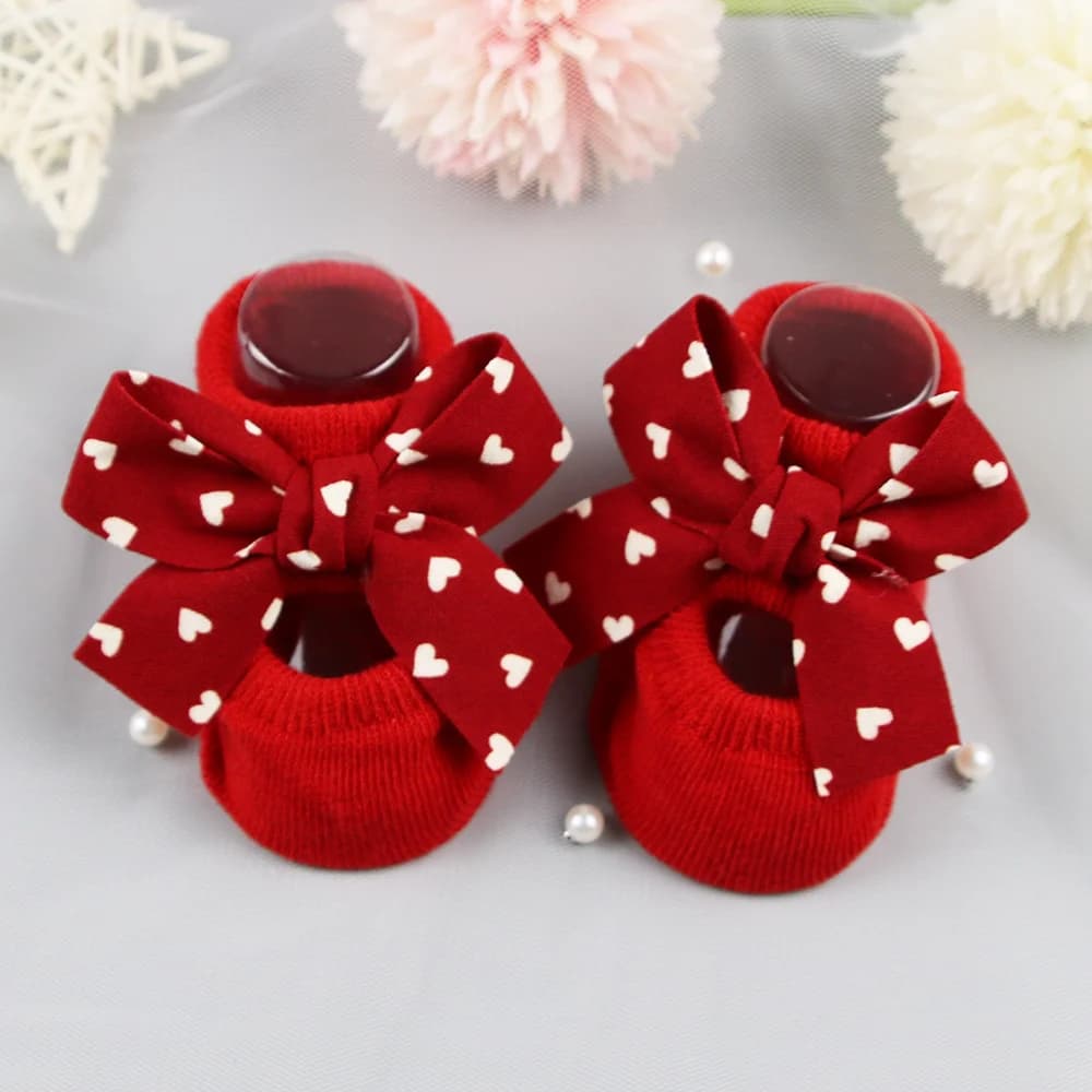 Baby Girl Bow Boat Socks Red Cotton