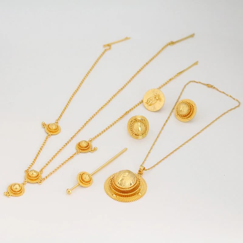 Ethiopian Women's Jewelry Set with Hairpins and Headbands