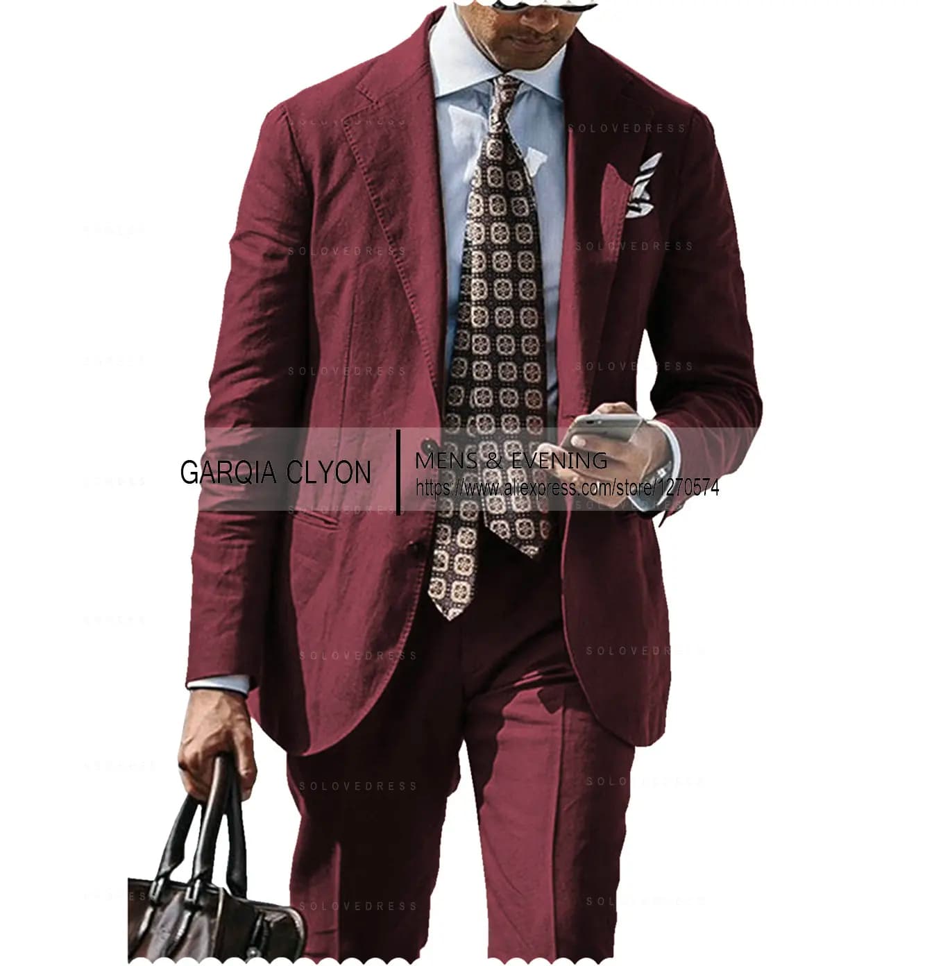 Men's Cotton Linen Casual Suit Jacket and Pants Set