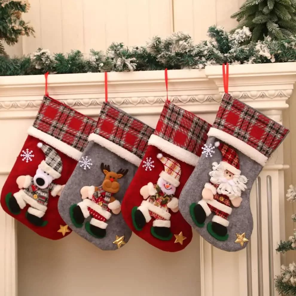 Large Plaid Christmas Stockings Set
