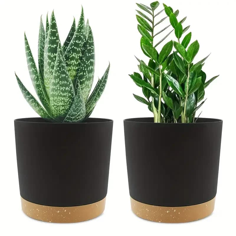 Plant Pots with Drainage Holes and Saucer, 2-Pack
