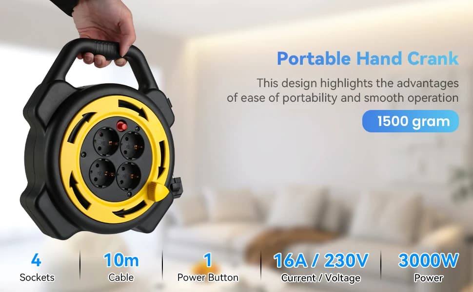Extension Cord，10M Multi Outlet with 4 Sockets，For Home,Garden，New Small Cable Reel Portable Cable Reel Engineering