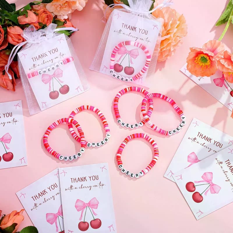 Cherry Bracelet Party Favor Set with Thank You Cards