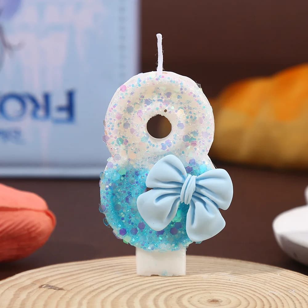 Light Blue Bow Number Candles