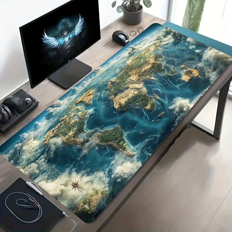Large Gaming Mouse Pad with World Map Design