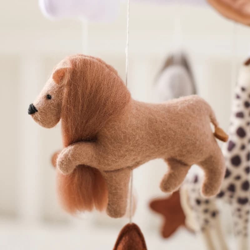 Wooden Crib Mobile with Music Box and Soft Felt Animals