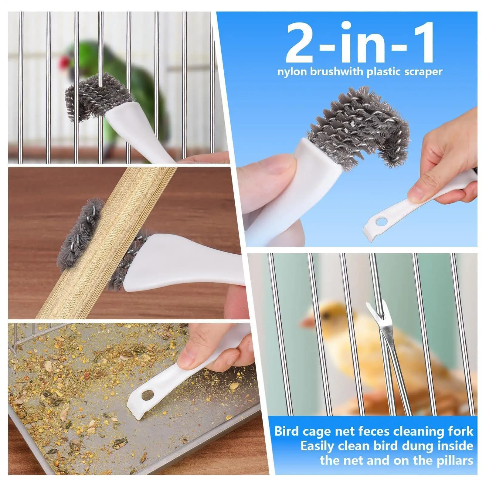 Bird Cage Cleaner Brush 4-Pack Long Handle