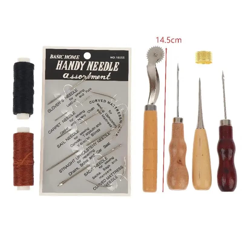 Leather Sewing Supplies Kit with Wooden Handle Awl