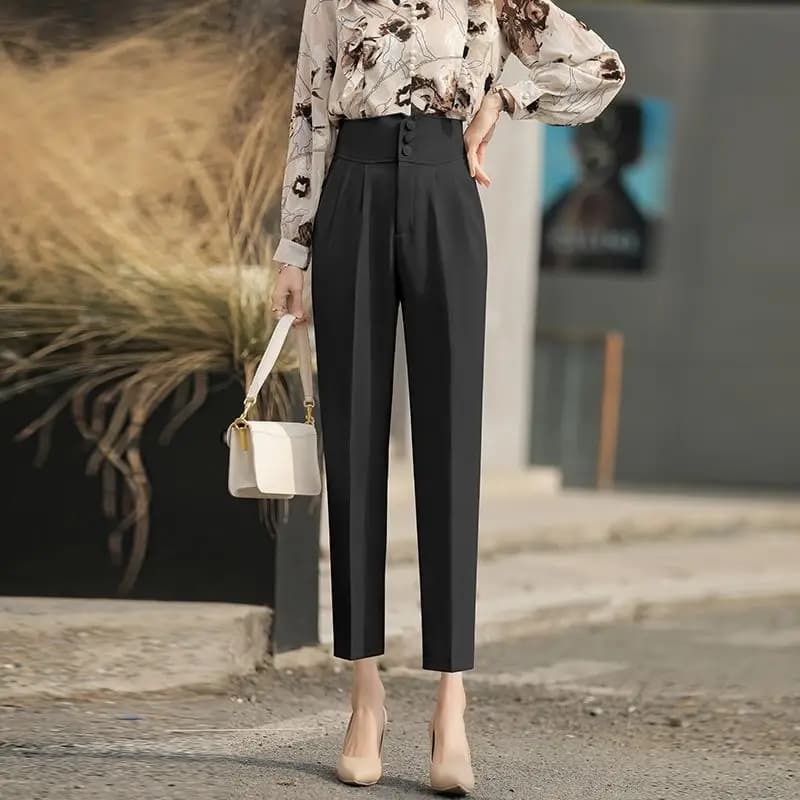 Black High-Waisted Wide-Leg Cropped Harem Trousers