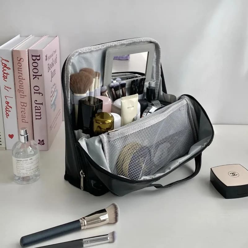 Toiletry Storage Bag Large Capacity PU Waterproof Stand Up Hand Carry Luggage Cosmetic Organizer Travel Women Beauty Accessory