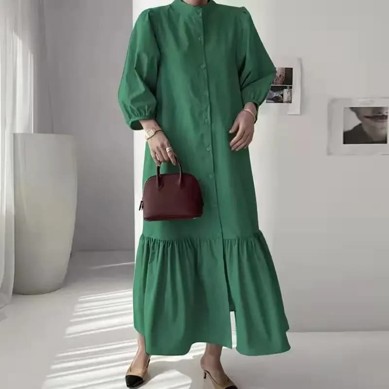 Fashion Summer Dress for Women Vintage Ruffles Hem Cardigan Long Dresses Women Elegant Casual Sundress Party Vestidos Robe Femme