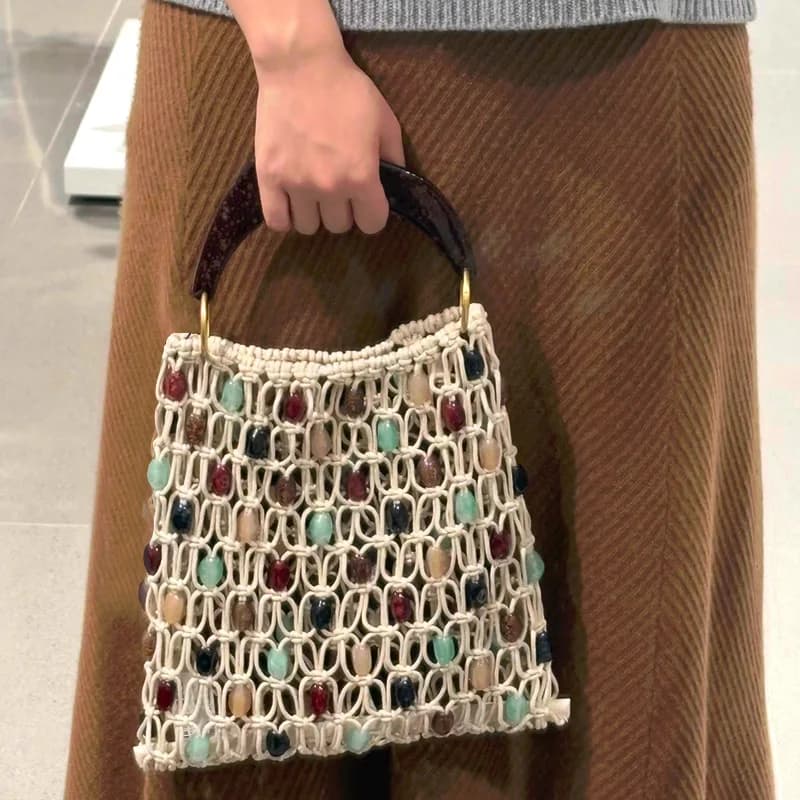 Retro Hand-woven Hollow Beaded Handbag For Women High-end Luxury Elegant Handbag European American Fashion Lady Beach Bags