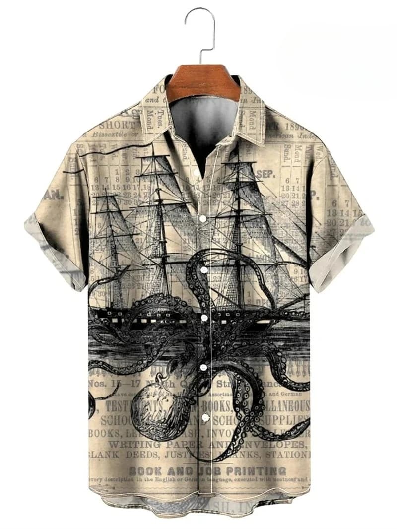 3D Map Print Hawaiian Button-Up Shirt