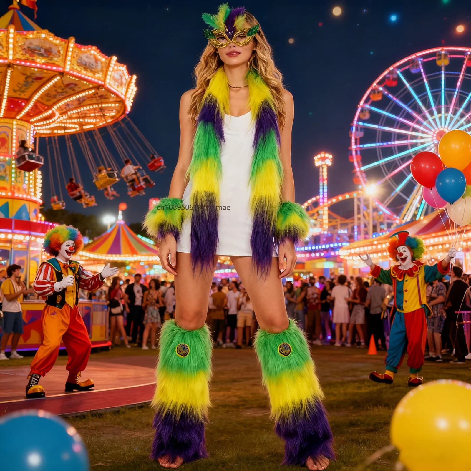 Carnival Costume Accessories Festive Face Covering Gloves Leg Warmers and Scarf Cosplay MardiGras Outfit Holiday Party