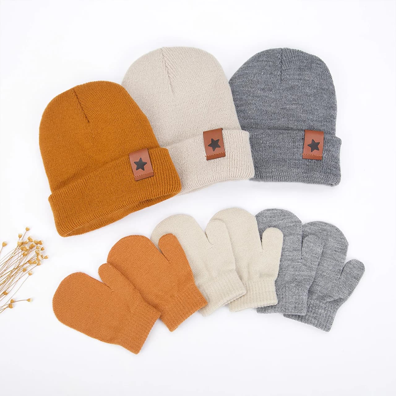 Winter Kids Knitted Gloves and Hat Set
