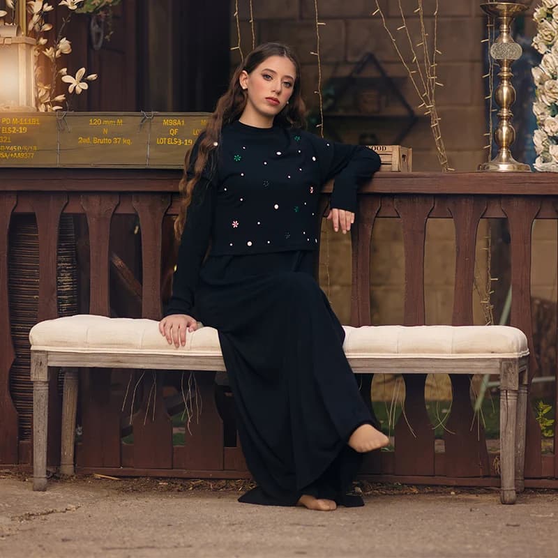 Long Sleeve Maxi Dress with Floral Details