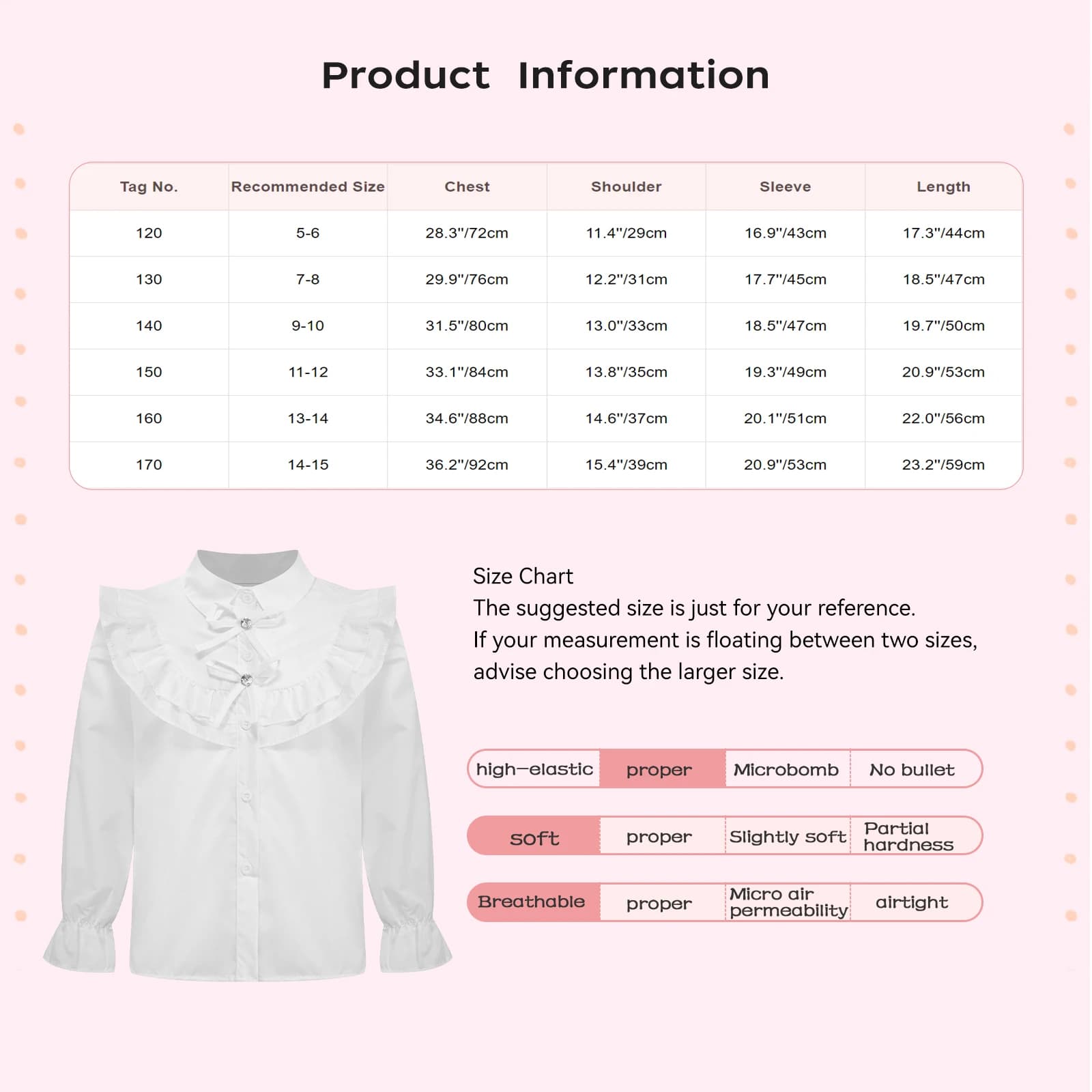Girls White Ruffled Long Sleeve Button Down Blouse