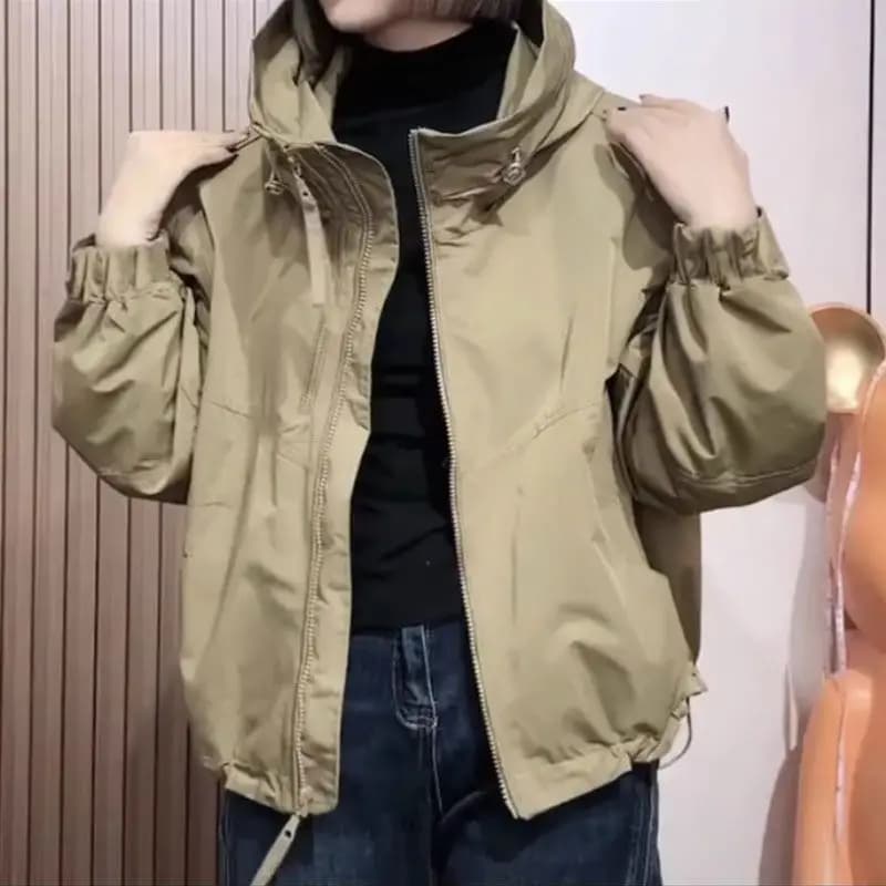Women's Hooded Stand Collar Short Coat
