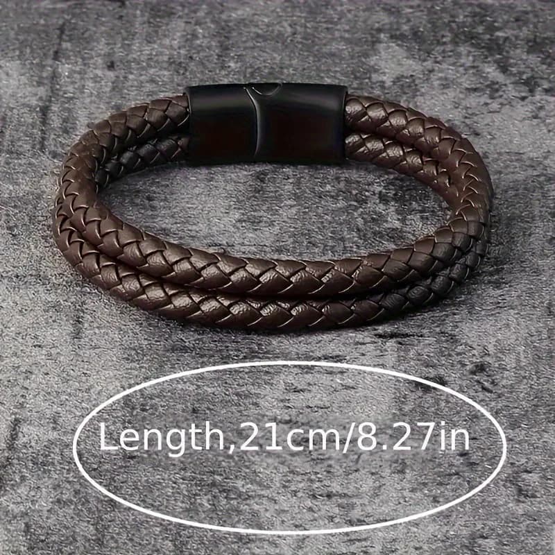 Men's Handwoven Double-Layer Leather Bracelet