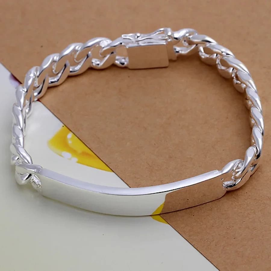 Silver Tone Chain Link Bracelet for Men
