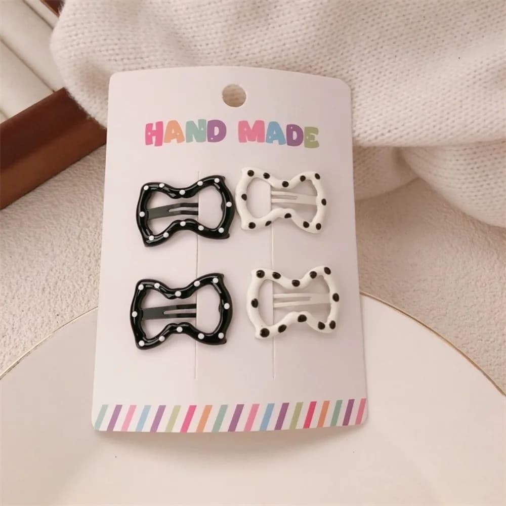 4pcs/set Headwear Black White Dot Hair Clips Geometric Cute Hairpin Sweet Barrettes Hair Accessories