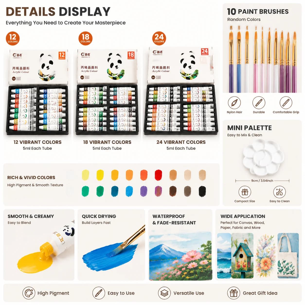 Acrylic Paint Set With Brushes And Palette