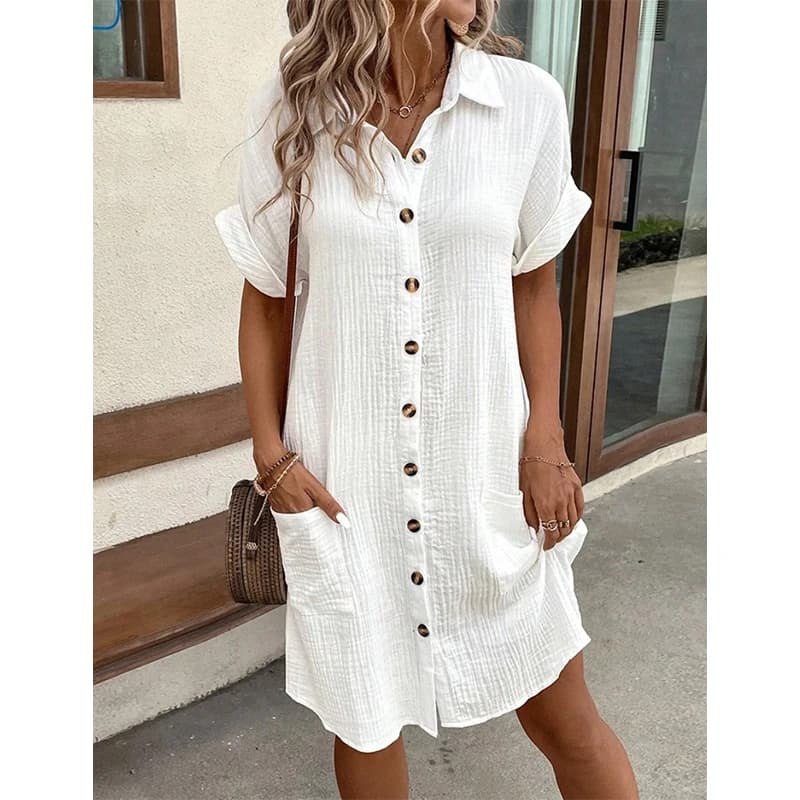 Women's V-Neck Button Summer Dress