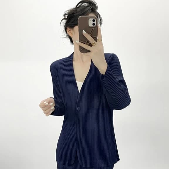 Pleated Long Sleeve Blazer Cardigan