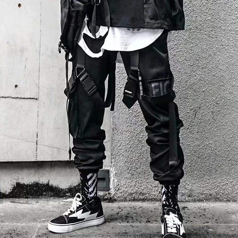 Men's Cargo Jogger Pants with Ribbons
