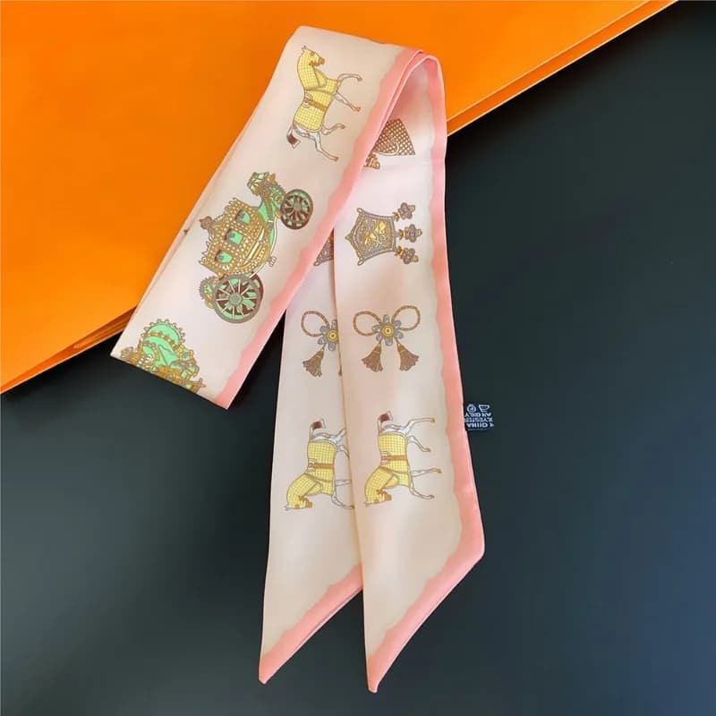 Women Scarf Skinny Silk Scarf The War Horse The Carriage Print Bandana Small Handle Bag Ribbons Female Neckerchief Head Scarves