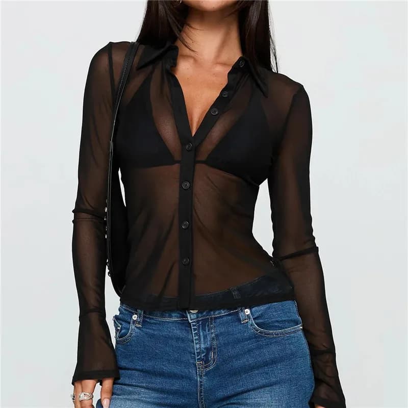 Sheer Button Down Mesh Shirt