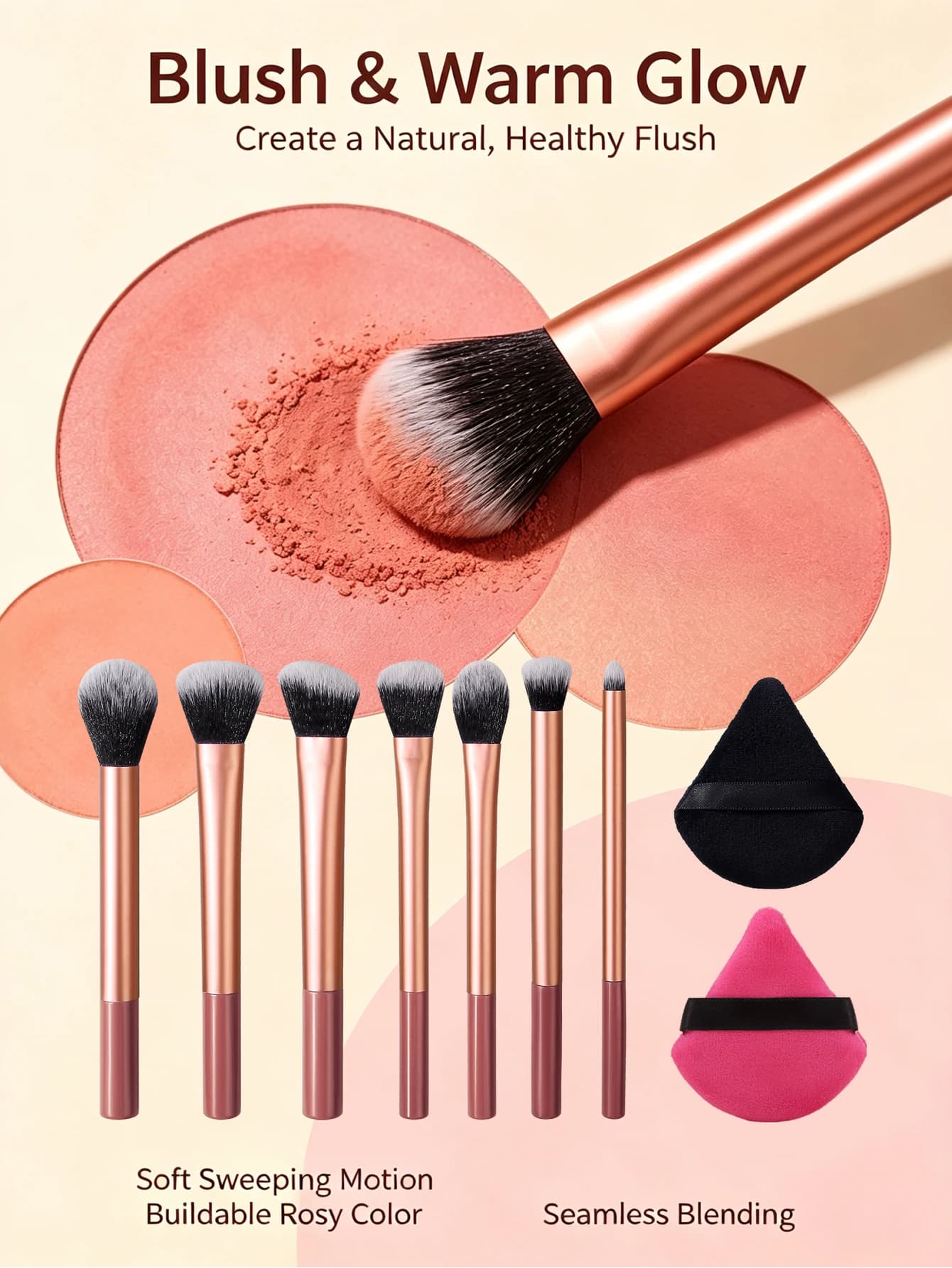 Professional Makeup Brush Set With Powder And Blush