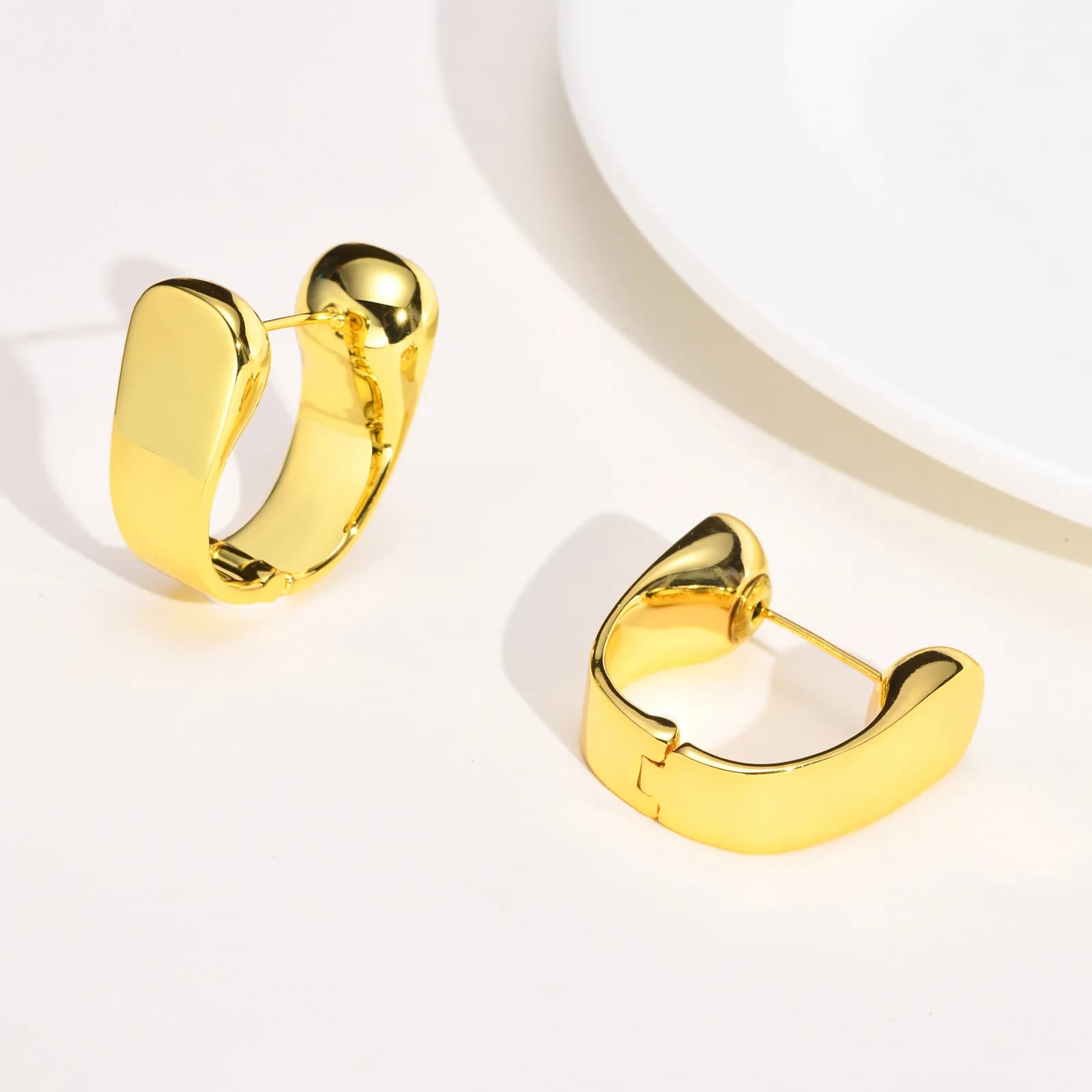 14K Gold Plated U-Shaped Hoop Huggie Earrings