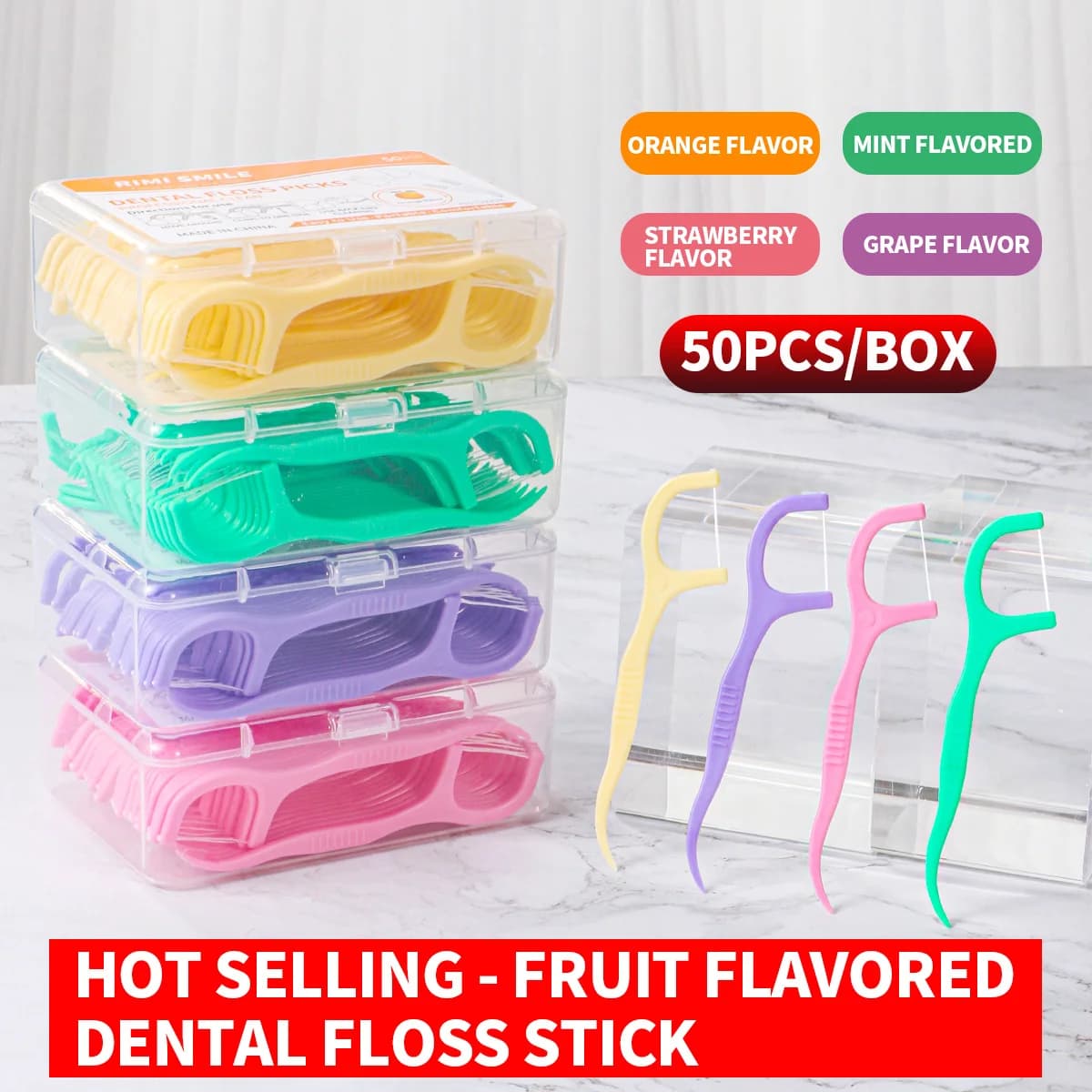 Fruit Flavored Dental Floss Sticks, 50 Count