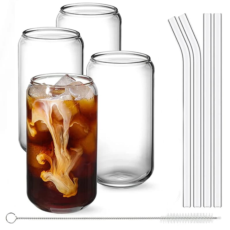 Can-Shaped Glass Cup Set, 4 Piece