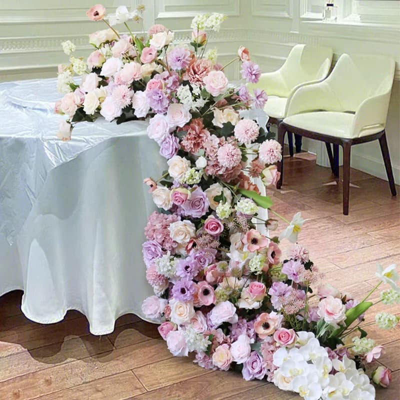 Wedding Decor Table Runner Purple Rose Dahlia Flower Row Strips Suspended Ceiling Floral Arrangement Event Window Display Props
