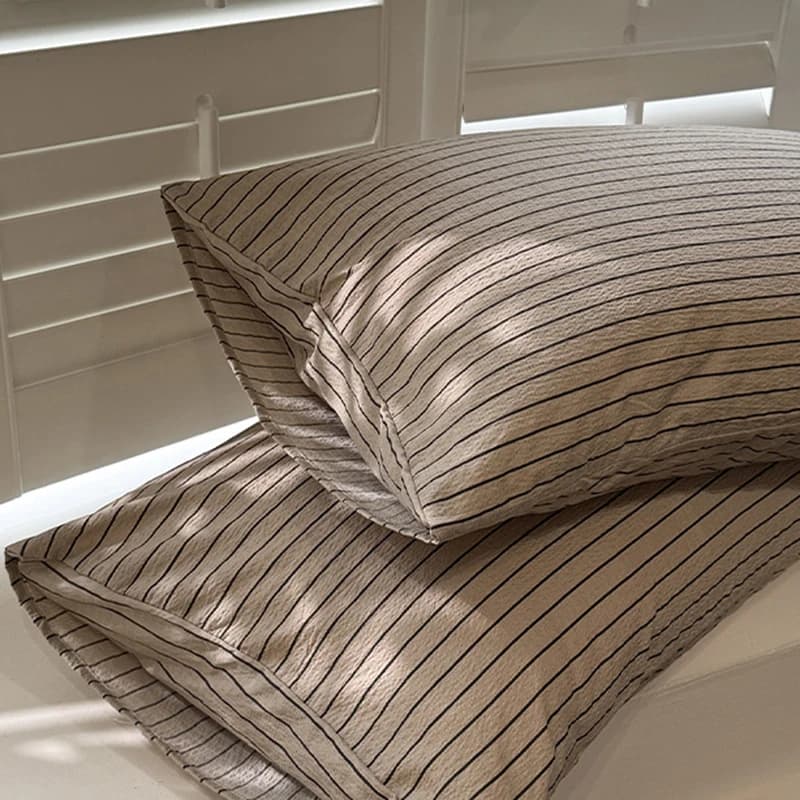 4Pcs Geometric Bedding Set for Four Seasons Soft Stripe Printing Skin-Friendly Bed Sets Single Fitted Sheet Kit with Quilt Cover