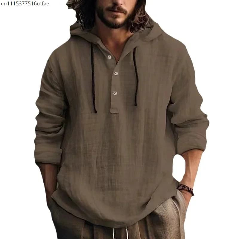Men's Casual Linen Blend Hoodie Shirt