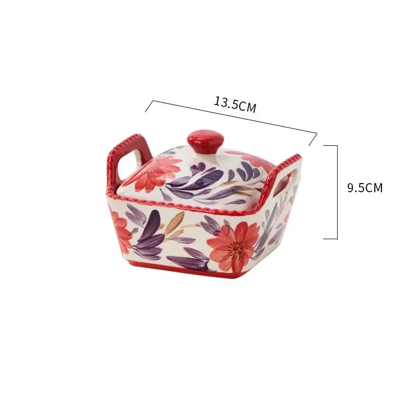 Hand-Painted Ceramic Covered Bowl with Lid