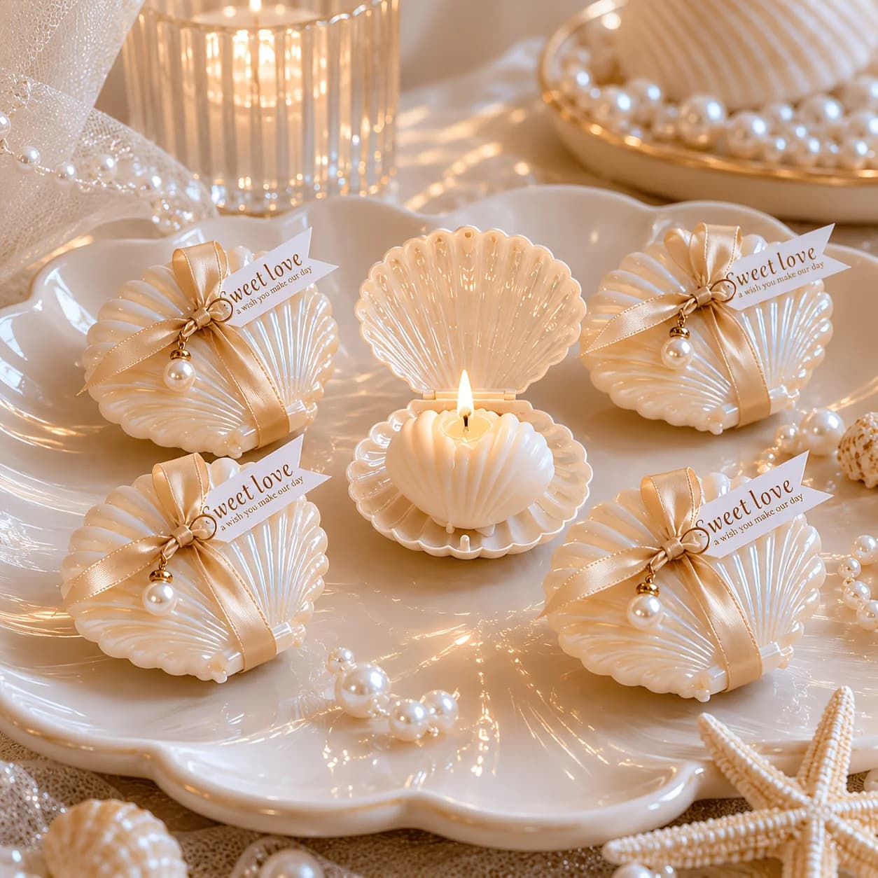 Luxury Shell Candle Wedding Favors Set of 6