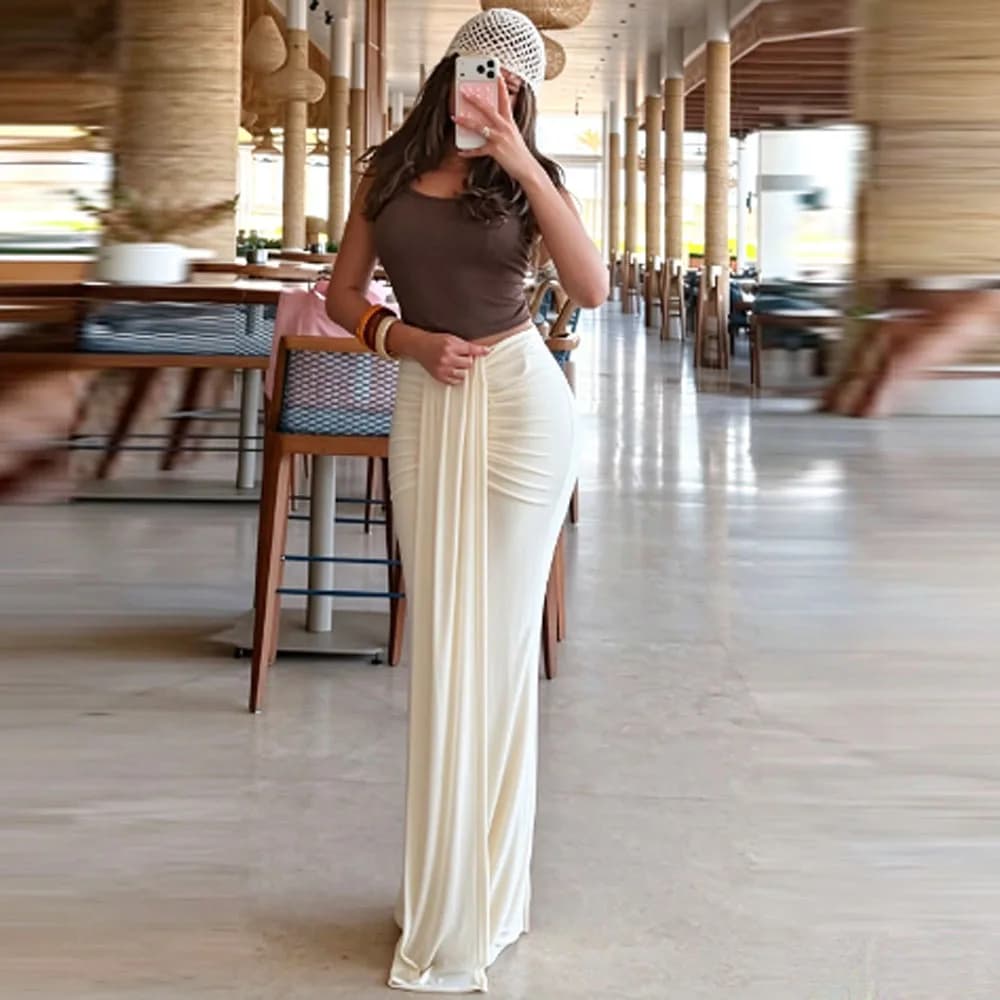 Women's Maxi Skirt High Waist Ruched Draped