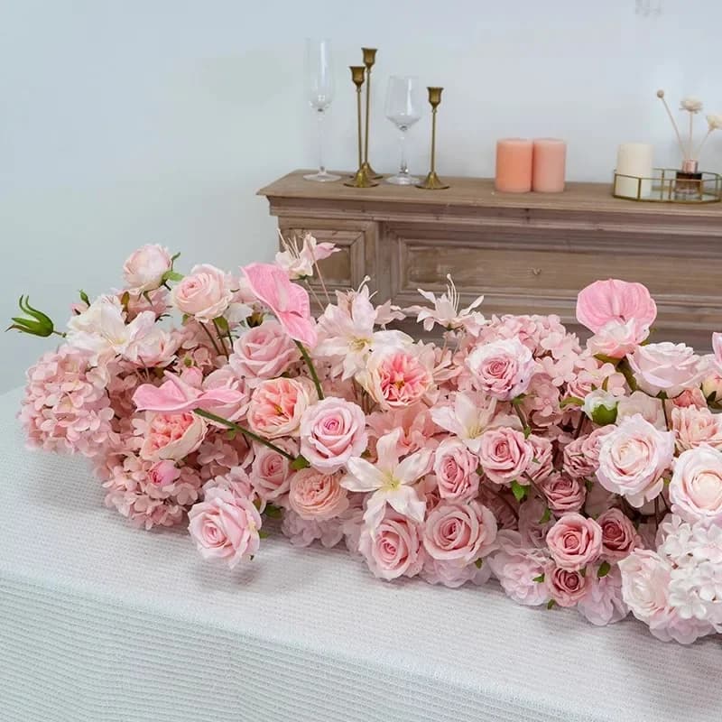 Wedding Backdrop Decor Couch Around Floor Floral Table Runner Centerpiece Flower Row Event Prop Window Display Artificial Flower