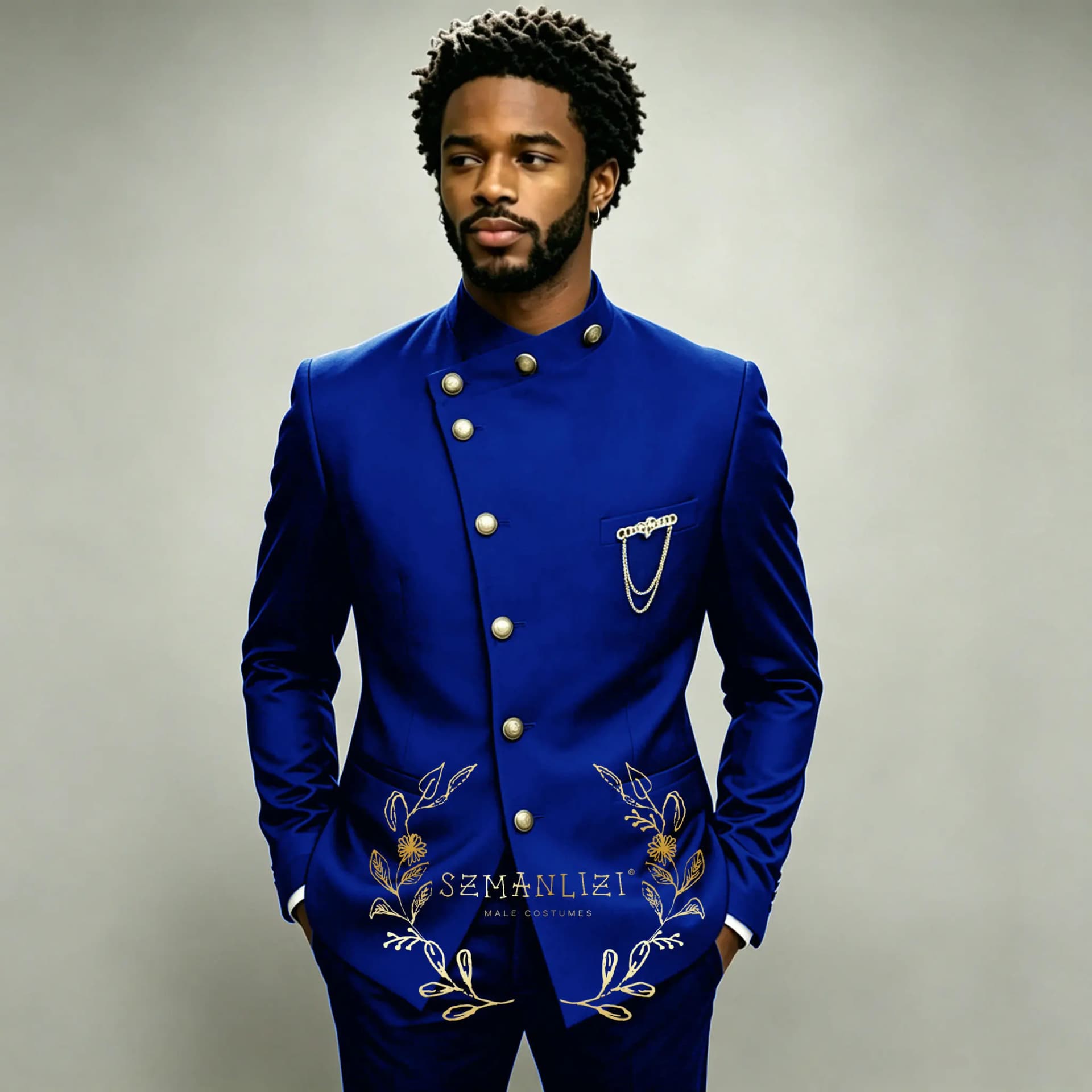 Navy Double Breasted Slim Fit Formal Suit