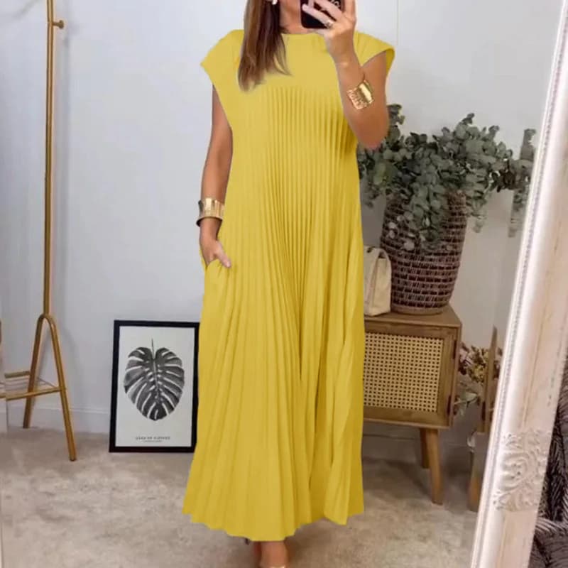 Women Dresses 2026 New fashion casual round-neck sleeveless pleated dress autumn spring women's clothing vestidoes