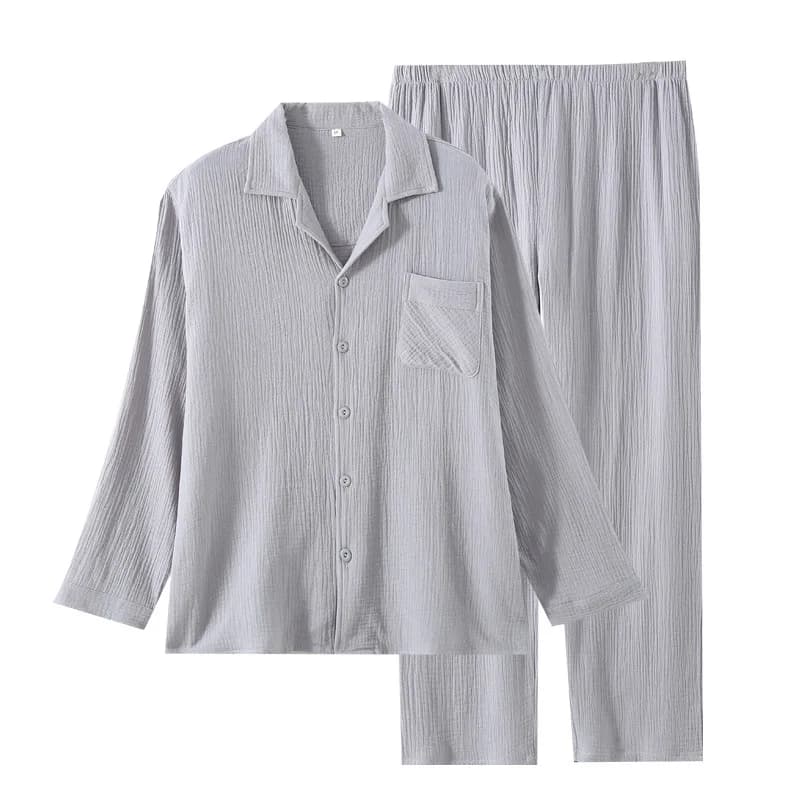 Men's Cotton Double-Layer Cardigan Sleepwear Set