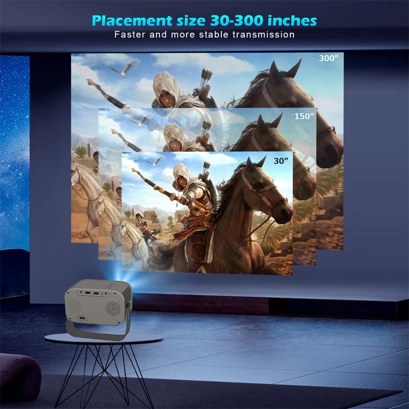 Mini 4K Projector Wall Projector, Portable Outdoor Movie Projector with Built-in Wi-Fi, Speaker & Digital Keystone, HDMI/BT,