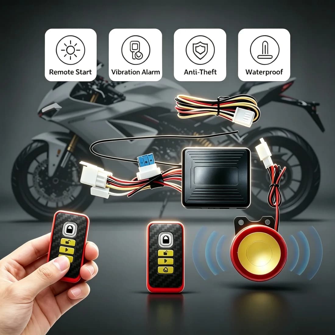 Motorcycle Anti-Theft Alarm System with Remote